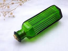 Green Hexagonal Ribbed Poison Bottle