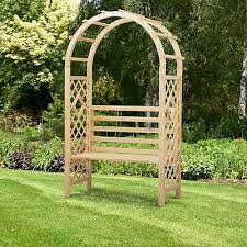 Wooden Outdoor Trellis With Arch Bench