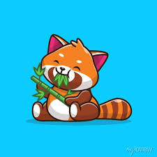 Cute Red Panda Eating Bamboo Cartoon