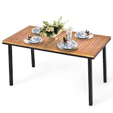 Patio Wood Rattan Outdoor Dining Table