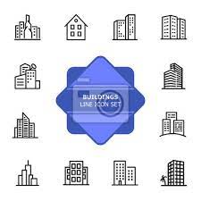 Buildings Line Icon Set Office House