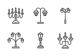 Lamp Lantern And Candle Outline Icons