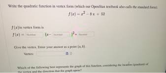 The Quadratic Function In Vertex Form