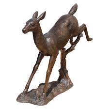 Leaping Deer Cast Bronze Garden Statue