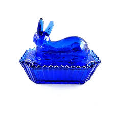 Vintage Cobalt Blue Glass Covered Bunny