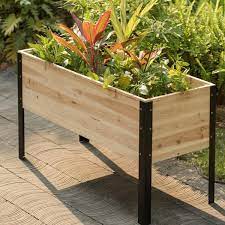 Gardenised Elevated Outdoor Raised Rectangular Planter Bed Box Solid Wood With Steel Legs Natural