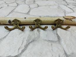 Set Of 3 Vintage Wall Hooks Solid Brass