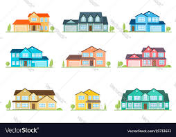 Flat Icon Suburban American House For