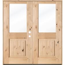72 In X 80 In Rustic Knotty Alder Half Lite Clear Glass Unfinished Wood Left Active Inswing Double Prehung Front Door