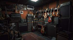 Many Guitars Are On Display In A Large