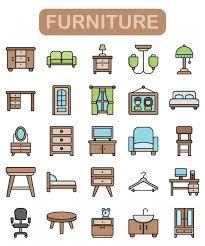 Furniture Icons Set Lineal Color Style
