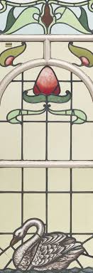 Art Nouveau Stained Glass Panel Set In