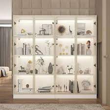 White Wood 31 5 In W Display Cabinet With Tempered Glass Doors And 3 Color Led Lights