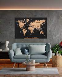 Wall Art Cork World Map Board Wooden