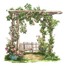 Drawing Of A Garden With A Wooden Arbor