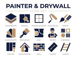 Painter Drywall Icon Set Stock Vector