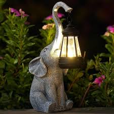 Elephant Statue With Solar Lantern Garden Statues Yard Decor Unique Birthday Gifts For Women Mom Daughter