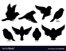 Black Silhouette Icon Set Sparrow Bird