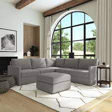 Flex Pebble 5 Seat Sectional With Narrow Arm And Ottoman