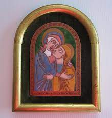 Framed Religious Icon Enamel On Copper