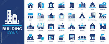 Building Icon Set Containing House