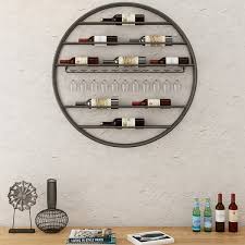 Modern Metal Black Round Wine Rack Wall