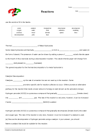 Reactions Cloze Test Worksheet