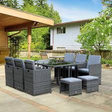 Outsunny 11 Piece Outdoor Pe Rattan Wicker Table And Chair Patio Furniture Set Gray