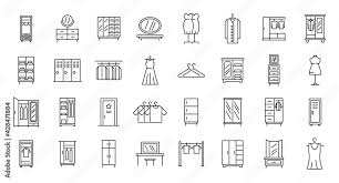 Dressing Room Icons Set Outline Style