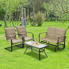 4 Piece Metal Patio Conversation Set With Padded Glider Loveseat And Coffee Table