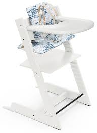 Tripp Trapp High Chair And Cushion With Stokke Tray White Waves Blue