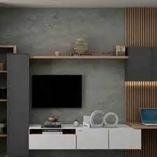 Brown Living Room Wooden Tv Wall Unit