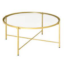Homcom 38 Modern Tempered Glass Coffee Table Round Table For Living