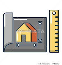 House Plan Icon Cartoon Style Stock