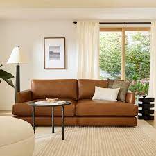 Haven 96 Sofa Down Blend Weston Leather Cinnamon Concealed Supports West Elm