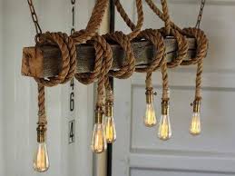 rope chandelier rustic wood beam