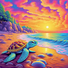 Turtle On The Beach At Sunset Generative Ai