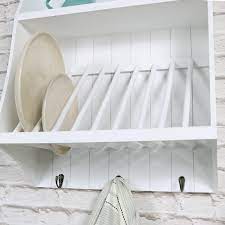 White Wall Mounted Wooden Plate Rack