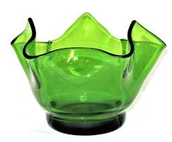 Hankerchief Emerald Green Glass Bowl