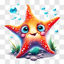 Smiling Cartoon Starfish Surrounded