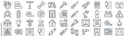 Electrician Tools And Thin Line Icon