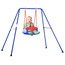 Outsunny Metal Kids Swing Set With Baby