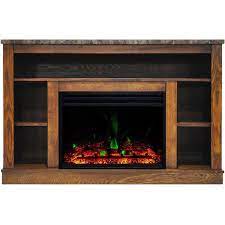 Cambridge Seville Electric Fireplace Heater With 47 In Walnut Tv Stand Enhanced Log Display Multi Color Flames And Remote