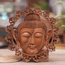 Hand Carved Buddha Face Wall Panel With
