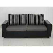 Cotton Black Modern Box 3 Seater Sofa