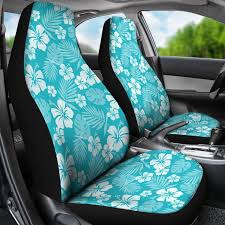 Teal Blue Hibiscus Car Seat Covers With