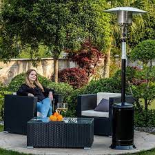 Tidoin 88 In H 47 000 Btu Outdoor Stainless Steel Standing Gas Propane Patio Heater With Portable Wheels Black