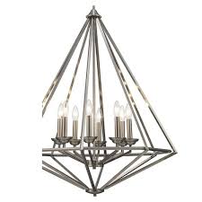 Home Decorators Collection Hubley 8 Light Triangular Brushed Nickel Chandelier Light Fixture With Metal Cage Shade