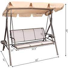 3 Person Metal Frame Beige Outdoor Patio Swing Chair With Canopy