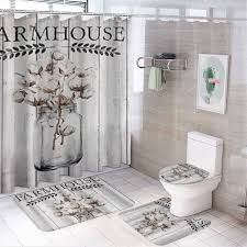 4pcs Rustic Flower Shower Curtain Set